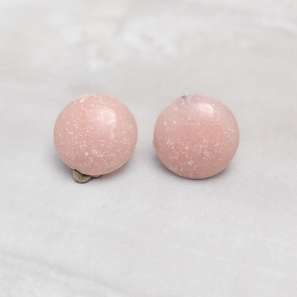 Vintage Clip On Earrings Pink Slightly Domed Circle - Condition Issues